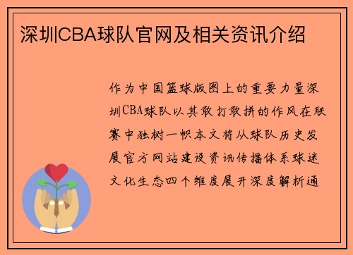 深圳CBA球队官网及相关资讯介绍