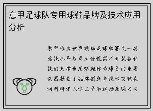 意甲足球队专用球鞋品牌及技术应用分析